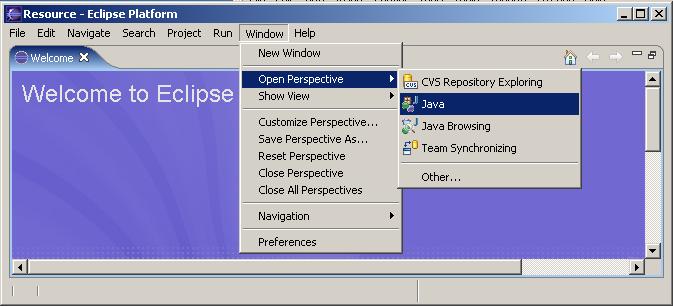 Figure 4 You need to set a perspective for the workspace. Figure 5 The Eclipse UI is displayed according to the perspective.
