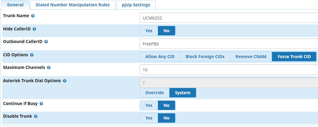 CONNECTING UCM6XXX WITH FREEPBX Using SIP Trunk with Registration Configure SIP Trunk on FreePBX First you need to go under FreePBX web GUI and create the trunk which will be used to connect with the