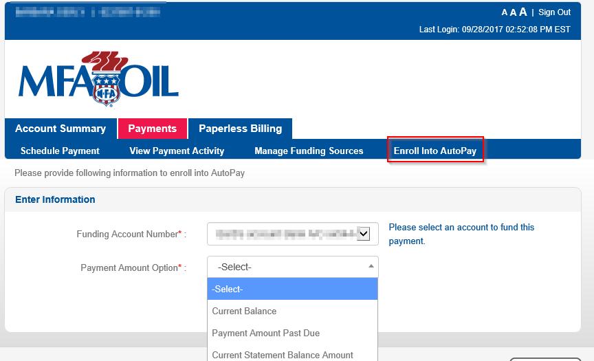 Click Enroll Into AutoPay to schedule an automatic payment to process on your billing due