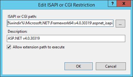 Activate the License Key 4. Make sure that the ASP.NET version 4.5.2 extensions are set to Allowed in the Restriction column. If they are set to Not Allowed, enable them as follows: a.