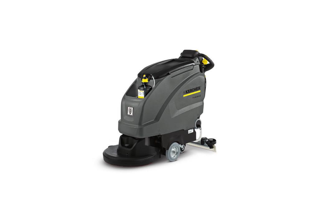 B 40 W DOSE (Disc brush) Walk-behind scrubber drier (40 l). Configuration example with traction drive, disc brush, 51 cm working width and battery (105 Ah).