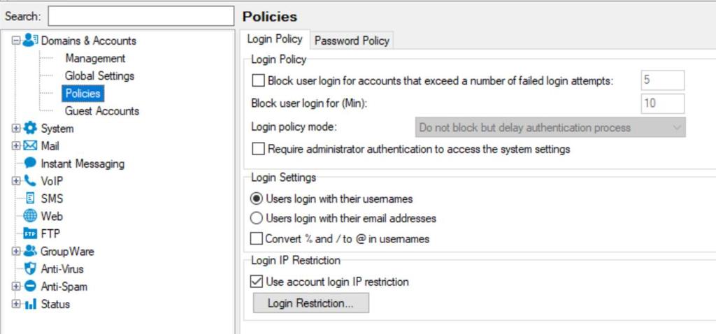 MDaemon Migration Guide 5 Or set login policy to login with user names (Management Policies). NOTE: Otherwise all accounts are migrated to the primary domain!