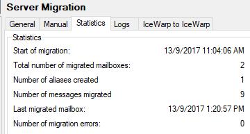 Stop and Finish Migration You can monitor the migration process by accessing the Statistics tab of the Migration Tool: Of particular interest are the values at Total number of migrated mailboxes and