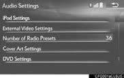 5. SETUP 1. AUDIO SETTINGS Detailed audio settings can be programmed. AUDIO SETTINGS SCREEN 1 Press the MENU button on the Remote Touch. No. Function Page 2 Select Setup. 3 Select Au d io.