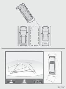 1. PANORAMIC VIEW MONITOR PARKING USING THE ESTIMATED COURSE LINE 3 When the rear position of the vehicle has entered the parking space, turn the steering wheel so that the vehicle width guide lines