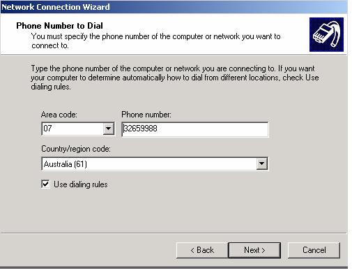 Figure 4-7 Tick Use dialing rules to enable you to select a country code and area code.