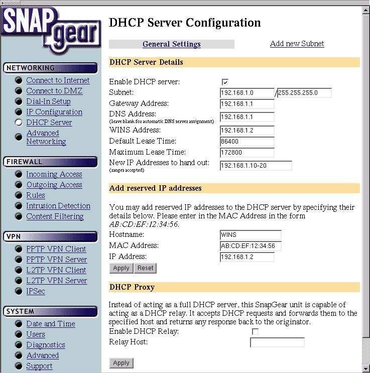 5. DHCP Server Your CyberGuard SG appliance can act as a DHCP server for machines on your local network.