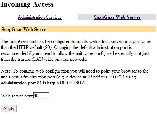 CyberGuard SG Administrative Web Server Clicking the CyberGuard SG Web Server tab takes you to the page to configure the administrative web server.
