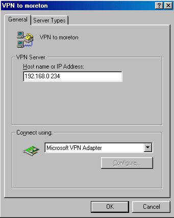 Windows 95, Windows 98 and Windows Me From the Dial-Up Networking folder, double-click Make New Connection. Type CyberGuard SG appliance or a similar descriptive name for your new VPN connection.