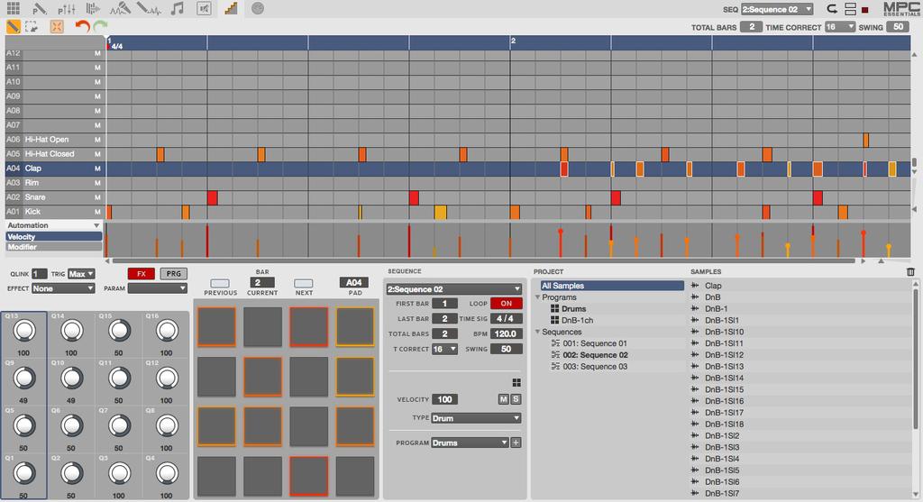 Step Sequence Mode Step Sequence Mode lets you create or edit Sequences by using the pads as "step buttons," simulating the experience of a traditional step-sequencer-style drum machine.