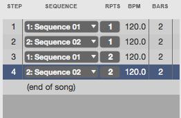 Creating a Song This section explains how to make a Song out of your Sequences. Before starting, make sure that you have recorded some Sequences (which we described earlier in this chapter)!