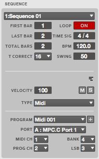 MIDI Program To create a MIDI Program: 1. Click the Main Mode tab to enter Main Mode. 2. In the Sequence Section, click the Type drop-down menu and select Midi. 3.