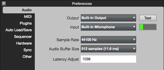 Preferences opens the Preferences window, which contains many customizable elements of the software. Click the corresponding tab on the left to select it (e.g., MIDI or Sequencer).