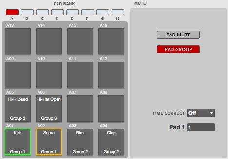 Pad Group The Pad Group feature extends the concept of Pad Mutes: you can mute or unmute multiple pads simultaneously by hitting one pad that you have assigned to a Mute Group.
