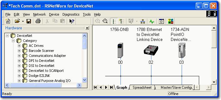 Configure the Network Offline Chapter 4 All DeviceNet devices ship with their node addresses set to 63.