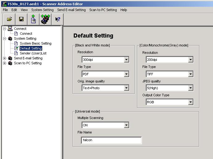3-3 Address Editor (2) Default Setting Lets you change default settings for using the scanner functions of your copier.
