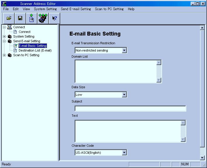 3-3 Address Editor 3-3-9 Send E-mail Setting Make basic settings and register or edit the destination information for sending scanned images by email under the Send E-mail