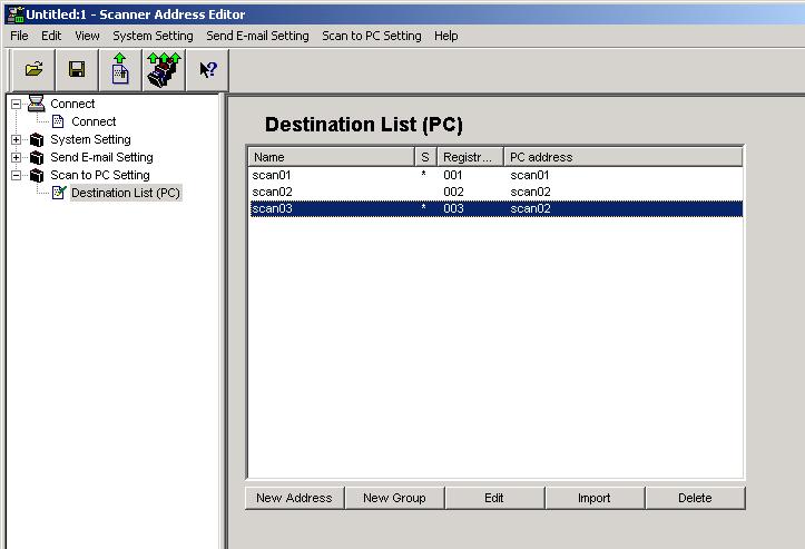 3-3 Address Editor 3-3-10 Scan to PC Setting Register or edit destination information for sending scanned images directly to computers under the Scan to PC