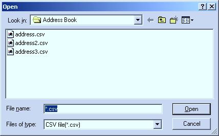 3-4 Address Book (2) Importing a csv file Data files that have been created and saved in csv format by other email software can be selected and opened for use in Address Book. IMPORTING PROCEDURE 1.
