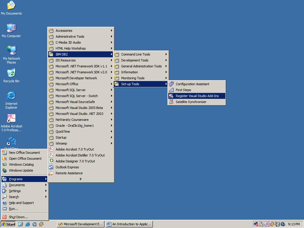 Click on Start Programs IBM DB2 Setup Tools Register Visual Studio Addins as shown in Fig 1.1 It will then open a command prompt window stating that the Addins were installed successfully.
