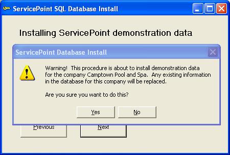 The screen below will be displayed. Use the pulldown list to select the desired accounting company for which ServicePoint demonstration data should be installed.