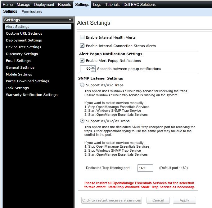 Figure 2 SNMPv3 - Alert Settings Each SNMPv3 agent has an engine ID that uniquely identifies the agent in the device and also for the unique identification of the MIB objects within a domain.
