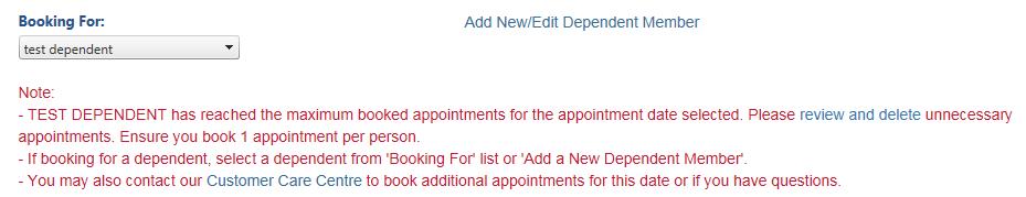 If there are no appointments available for your selection criteria, the following
