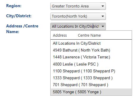 From the drop down boxes select the following: Select booking preferences, by clicking on the appropriate arrow and choose: o Your Region o Your City o Patient Service Centre PSC You may view
