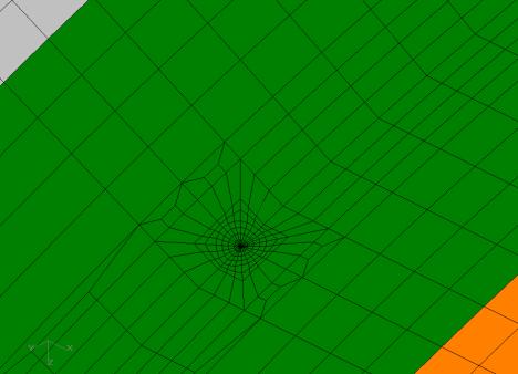 Fix x DOF Symmetry plane, fix y DOF Pressure, axial loads Crack tip focused mesh Figure 3: Views