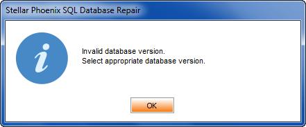 o If the selected database file is heavily corrupted and application is unable to detect the database file version, then you can select the database version manually from the dialog box as shown