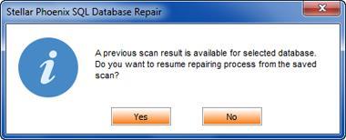 Save Scan Information Stellar Phoenix SQL Database Repair saves a scan information of the MS SQL Database (MDF) File at the time of repairing.