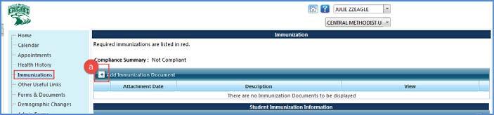 Click Add Immunization Document b. Enter a Label ex: IMMUNIZATION RECORD c.