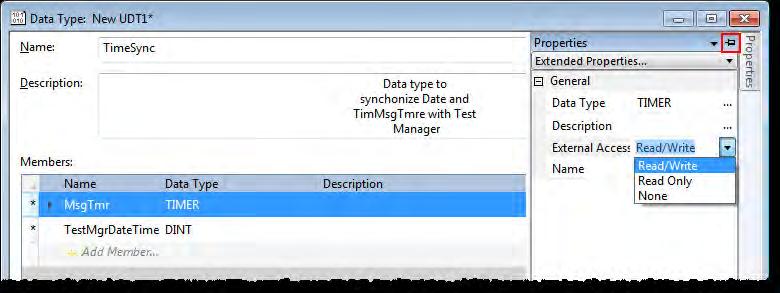 Chapter 4 Data access control 2. In the Data Type editor, click the Properties tab to display the Properties pane. Click the pushpin icon to keep the Properties pane open. 3.