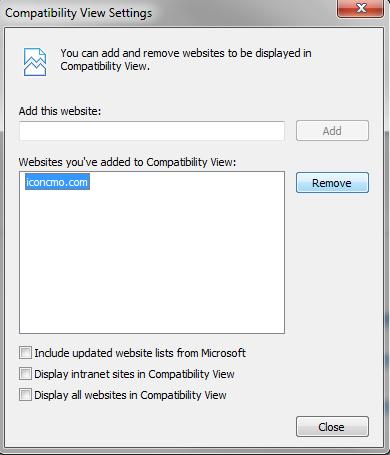 Clicking Compatibility View will disable the setting.