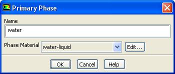 (a) Enter water for Name. (b) Select water-liquid from the Phase Material drop-down list. (c) Click OK.