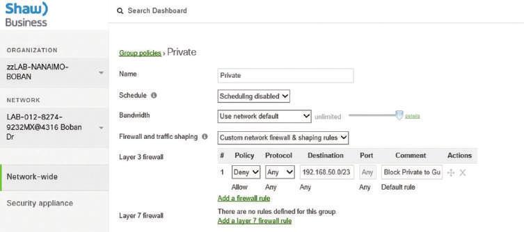 a. Private Network Settings Once on the Group policies page, (as seen in the previous graphic) click on Private.
