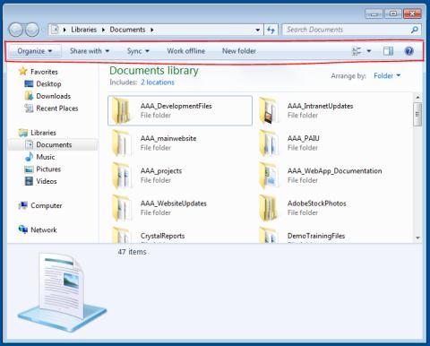 The Command Bar For this demonstration we will start with Documents. You will now be walked through the various components of Windows Explorer.
