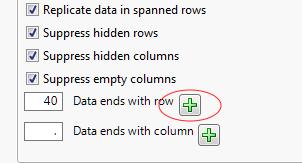 Data ends example Press the green plus button The Show all rows option was also added in version 12.