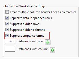 The final version 12 feature to mention is the Suppress empty columns option. Sometimes workbooks contain columns that are empty, but the column header itself conveys important information.