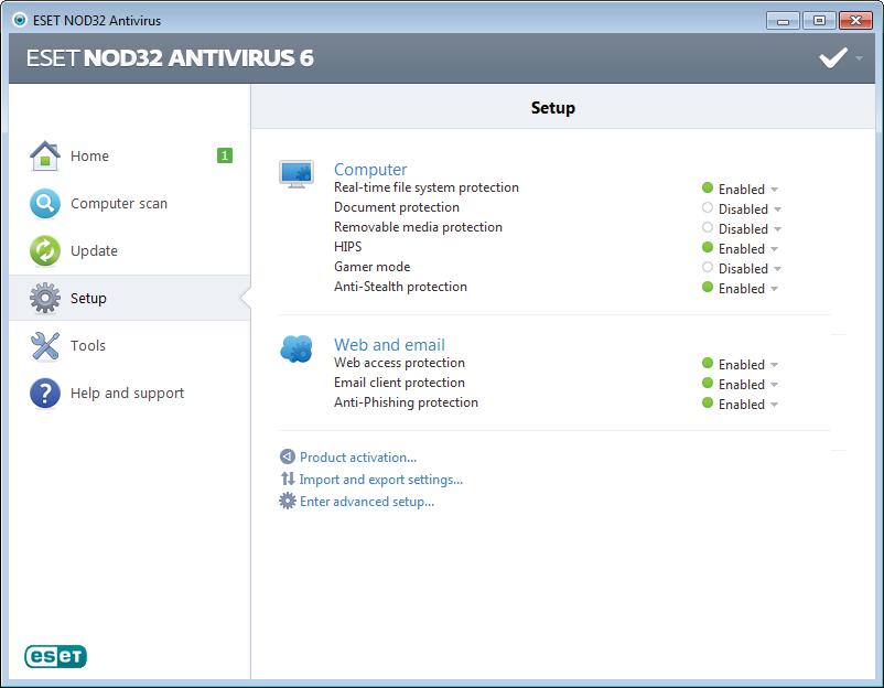 4. Work with ESET NOD32 Antivirus The ESET NOD32 Antivirus setup options allow you to adjust the protection levels of your computer.