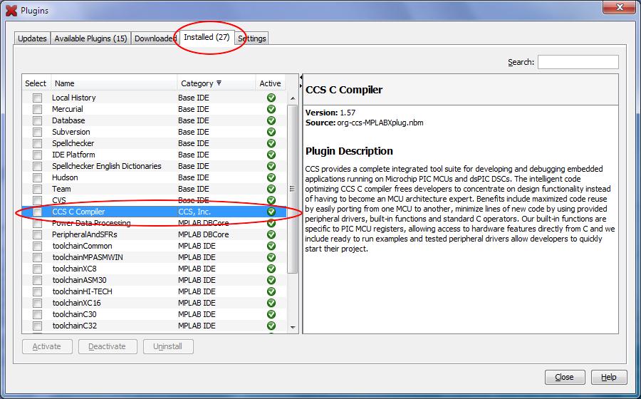 6. The CCS C Compiler plugin should be installed now. Before attempting to use the plugin, verify that it is installed.