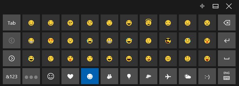 Windows 10 and Office 2016: Controlling Windows with gestures To display keys for smileys and other symbols: Tap briefly. Tap to display the standard keys again.