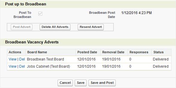 Configuring Post to Job Boards Broadbean 10. Select Continue to return to the Sourcing page for the Vacancy.