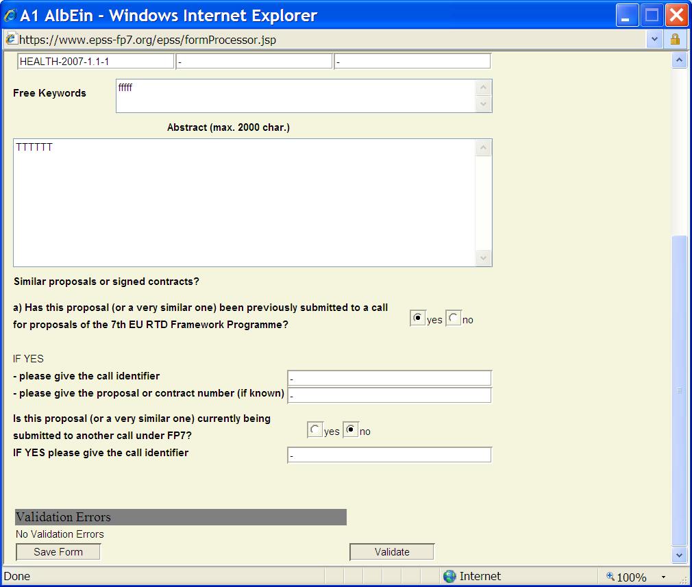 If all the necessary fields are filled in, you will see the message no validation errors at the bottom of the form.