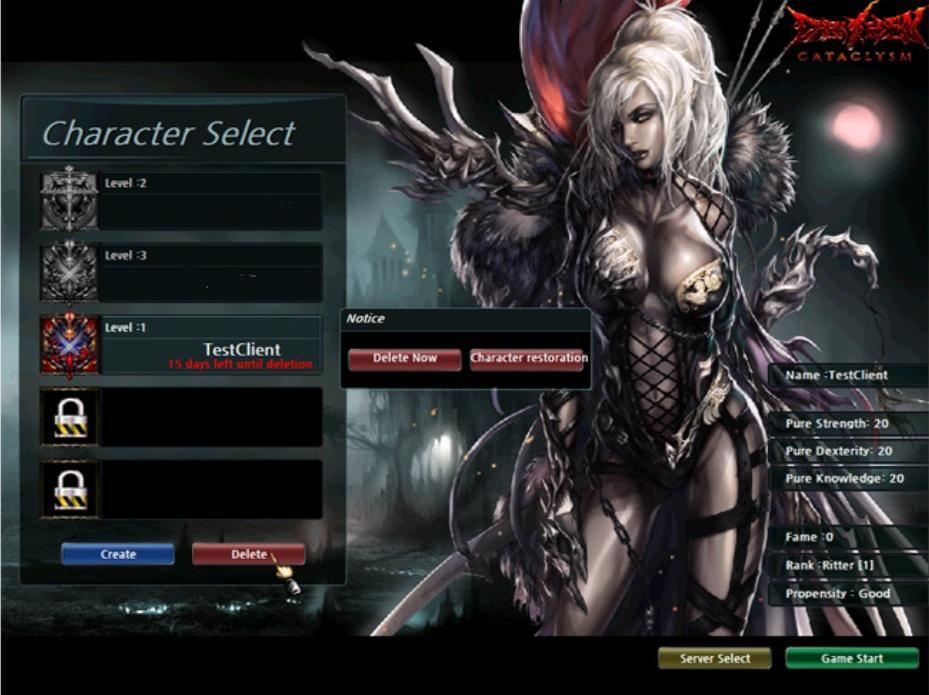 (Delete character) 1. Choose character to be deleted and click [delete character] button. 2.