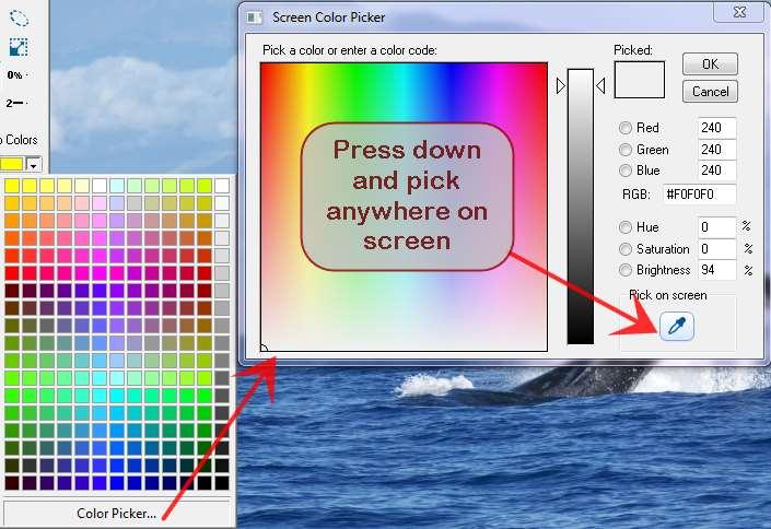pick a color anywhere on the screen.
