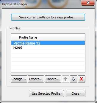 Save current setting to a new profile The currently selected settings on the tabs will be used to create a profile with your name choices.