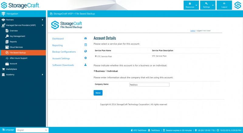 StorageCraft File Backup and Recovery with Backup Create a New Backup Account (in the Partner Portal) 1. Login to the Partner Portal. 2.