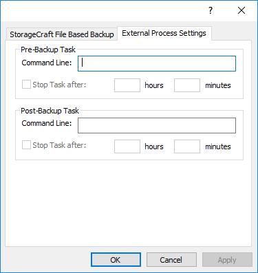 External Process Settings StorageCraft File Backup and Recovery with Backup Occasionally a file has an exclusive lock that prevents StorageCraft File Based Backup from accessing it for backup.
