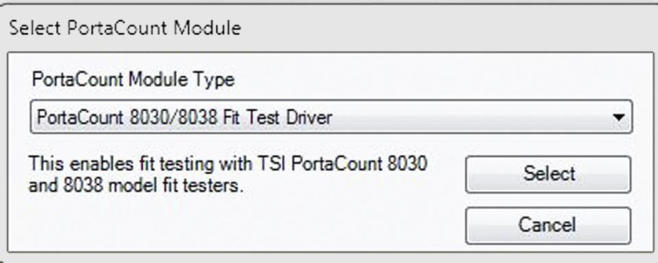 PortaCount Communication Select Setup PortaCount Communication to select the appropriate driver module for the PortaCount Fit Tester.